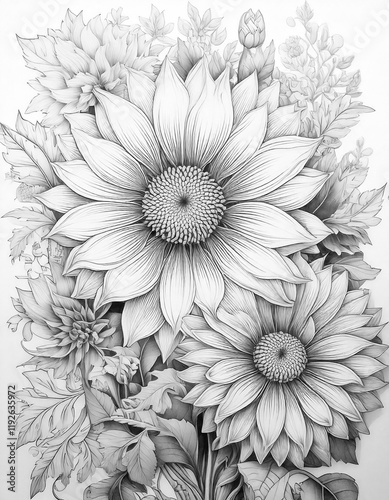 Wallpaper Mural Coloring sketch of flower field, number 62 Torontodigital.ca