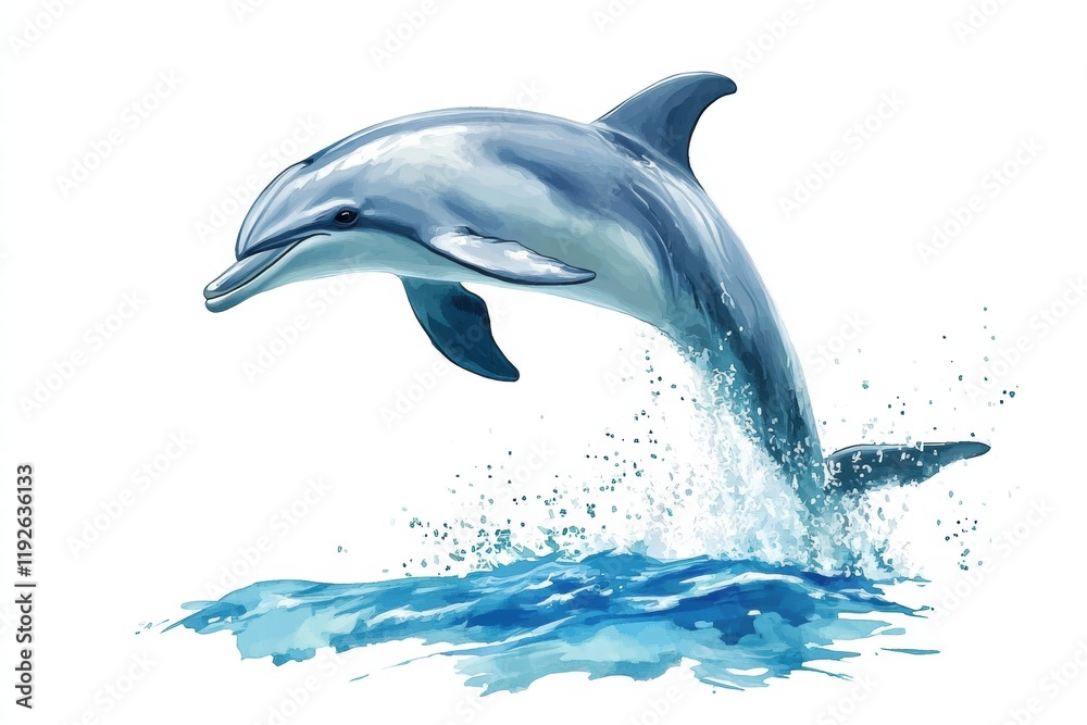 Obraz premium Dolphin jumping through the ocean waters showcasing grace and energy in a vibrant artistic rendering. Generative AI