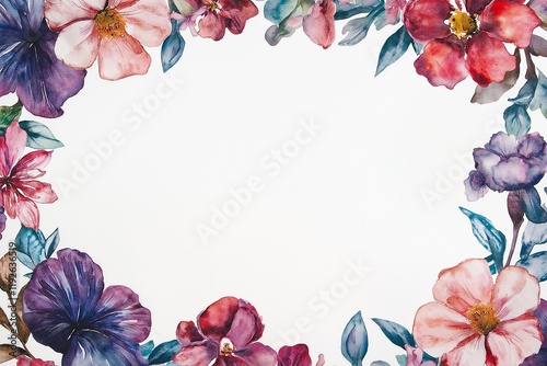watercolor paint of Floral boarder frame isolated on white background