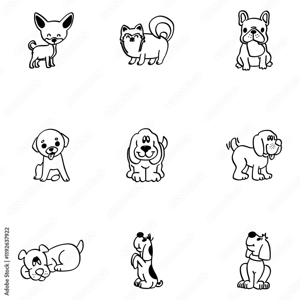 Fototapeta premium Creative dog icon designs feature a variety of dog breeds for universal pet brand appeal