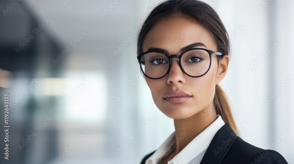 stylish female consultant with glasses, exuding confidence and professionalism in modern office setting. Her focused expression reflects determination and expertise stylish female consultant with glasses, exuding confidence and professionalism in modern office setting. Her focused expression reflects determination and expertise