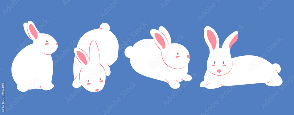 Obraz premium Vector collection of flat design Easter bunnies.