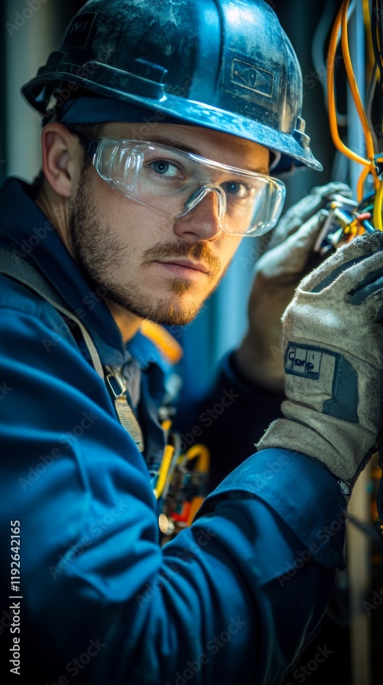 Fototapeta premium Skilled Electrician Working on Circuit Wiring