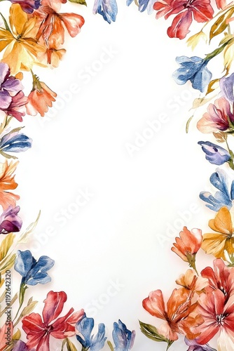 watercolor paint of Floral boarder frame isolated on white background