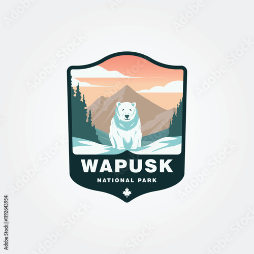 A polar bear stands in snowy Wapusk National Park mountains vintage logo design