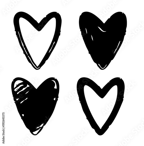 Set of hand drawn hearts for Valentine's day, wedding and other events