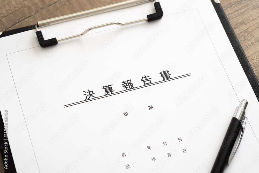 決算報告書とペン