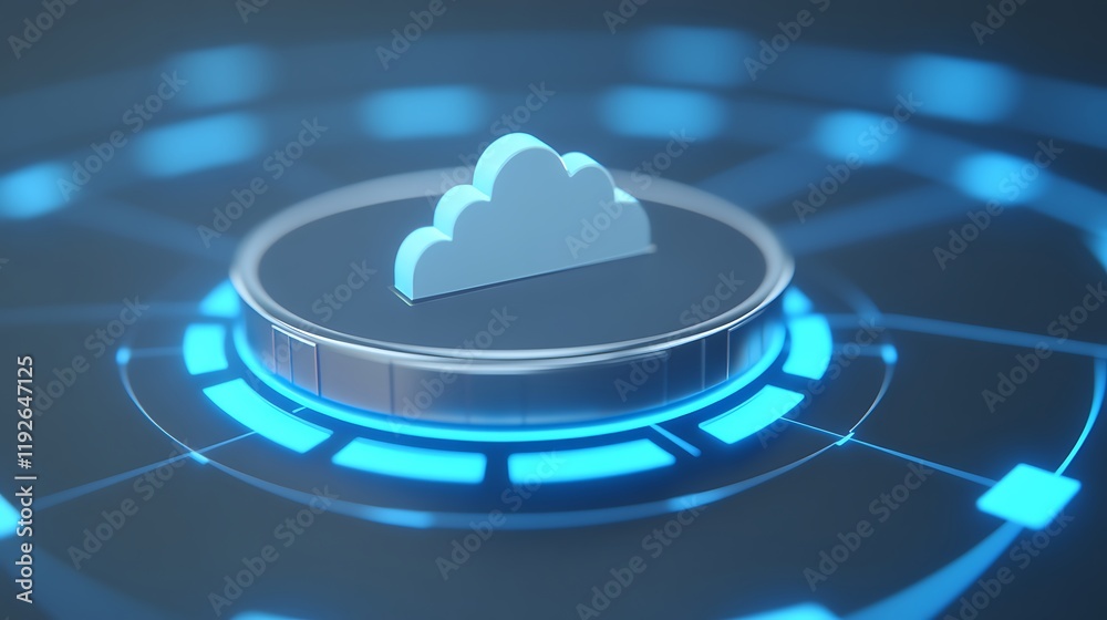 Futuristic Cloud Computing Concept with Digital Circle and Blue Neon Elements for Technology Background Futuristic Cloud Computing Concept with Digital Circle and Blue Neon Elements for Technology Background