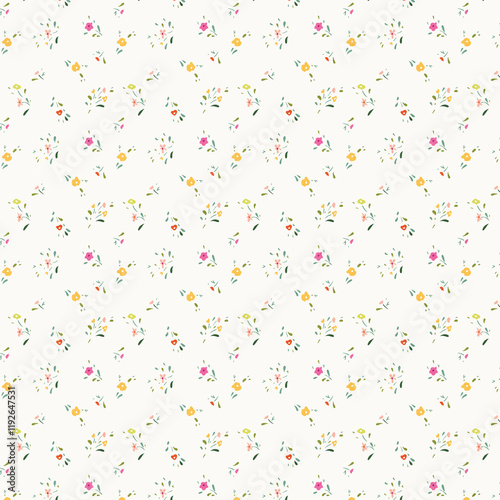 Seamless floral background fabric with ditsy and daisy pattern