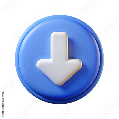 Download icon isolated over white background. 3D rendering. Plastic style