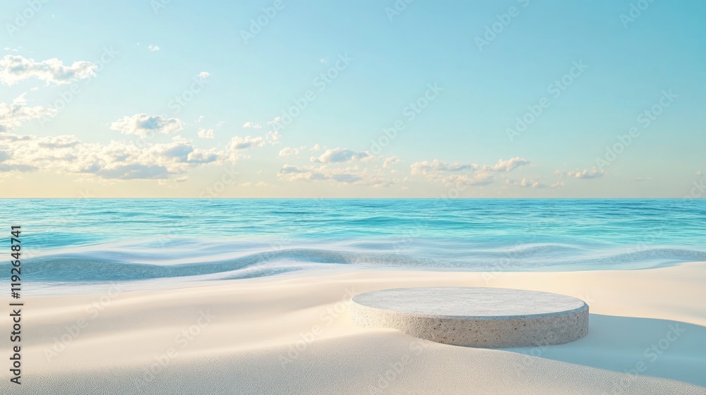 Summer vacation Beach Podium. Modern aesthetic sea and sand podium abstract scene. Empty stage minimalistic boho design background. Stand product showcase. Summer vacation Beach Podium. Modern aesthetic sea and sand podium abstract scene. Empty stage minimalistic boho design background. Stand product showcase.