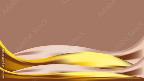 Abstract brown Mocha Mousse background with golden waves. shiny backdrop. Luxury card. Creamy color gradient. Banner, poster or template. Copy space. Modern pop art wallpaper. Textured effect. Flyer
