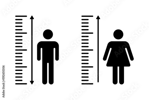 Human height icon set. Height measurement icon set. Scale tall human. Height man and woman vector icon.