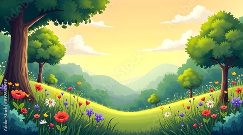 landscape with trees and rainbow