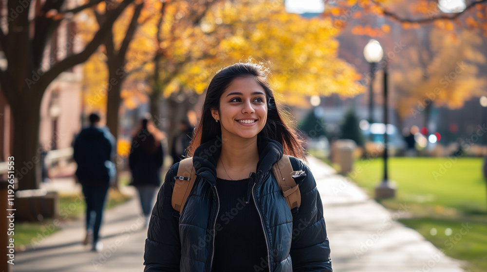 Fototapeta premium woman walking on the university campus