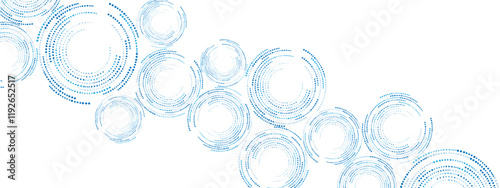 Blue abstract background of dots. Texture of random particles. Chaotic ornament, mosaic, circular pattern of small dots.  Design banners, posters, websites, and social media frameworks. Vector 