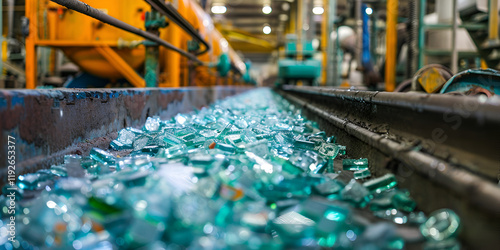 Recycled Glass Bottles on a Conveyor Belt in a Factory  Sustainable Recycling Process in Action  
