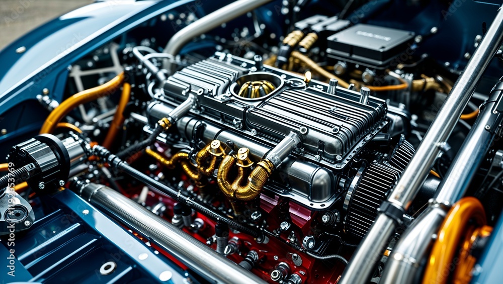 Intricate Close-Up of a Custom Race Car Engine Showcasing Unique Mechanical Design Element Intricate Close-Up of a Custom Race Car Engine Showcasing Unique Mechanical Design Element