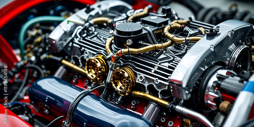 Intricate Close-Up of a Custom Race Car Engine Showcasing Unique Mechanical Design Element Intricate Close-Up of a Custom Race Car Engine Showcasing Unique Mechanical Design Element