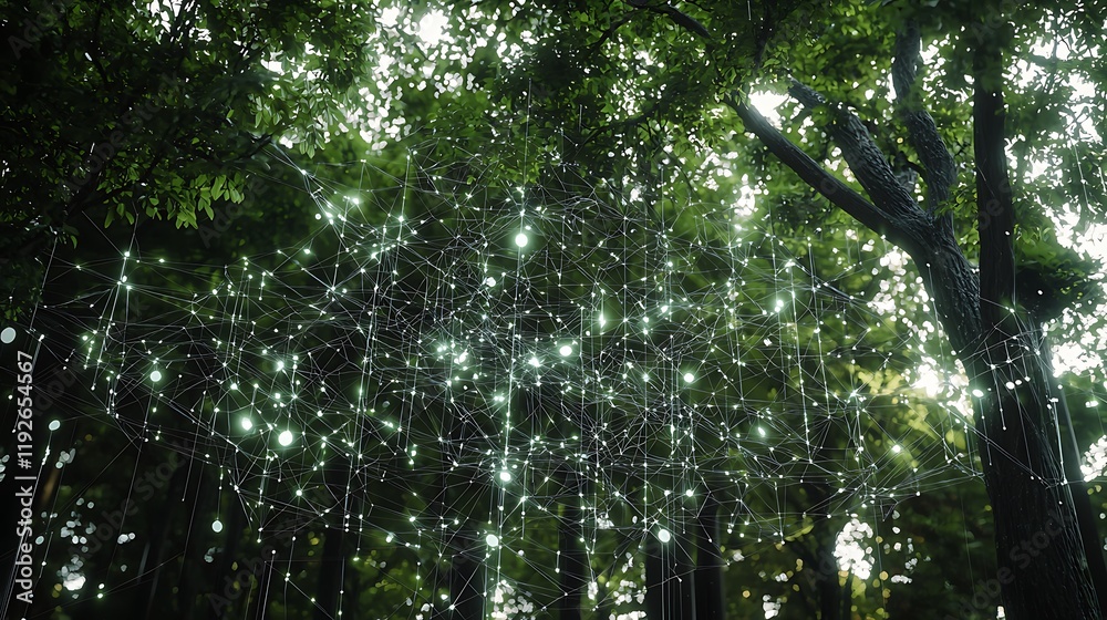 Fototapeta premium A forest with a glowing sky above it
