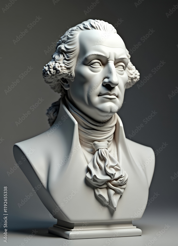 Detailed White Marble Bust of a Historical Figure with Classic Features in Close-Up View Detailed White Marble Bust of a Historical Figure with Classic Features in Close-Up View