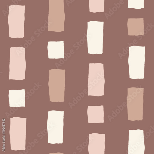 Brown Abstract Seamless Pattern with organic geometric shapes. Modern minimalist striped background with beige rectangles in hand drawn style. Neutral repeat vector illustration