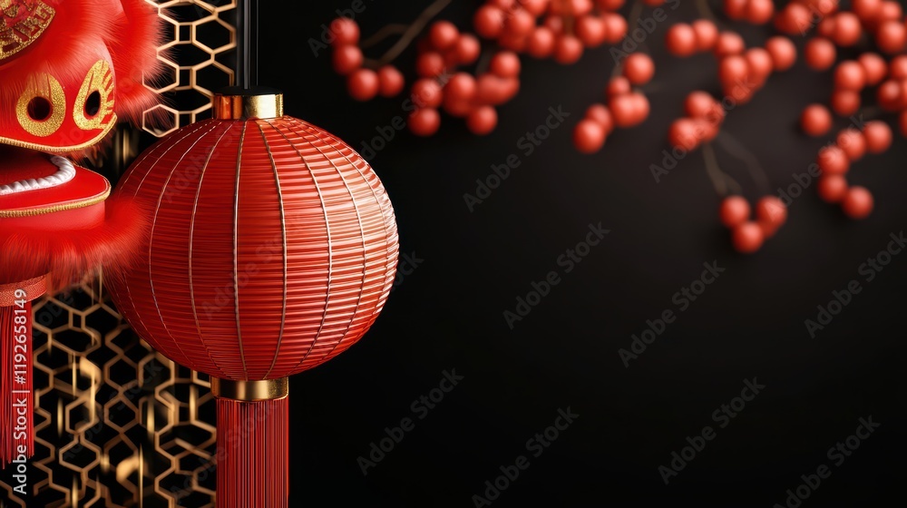Fototapeta premium Elegant Red Lantern and Decorations for Cultural Celebration