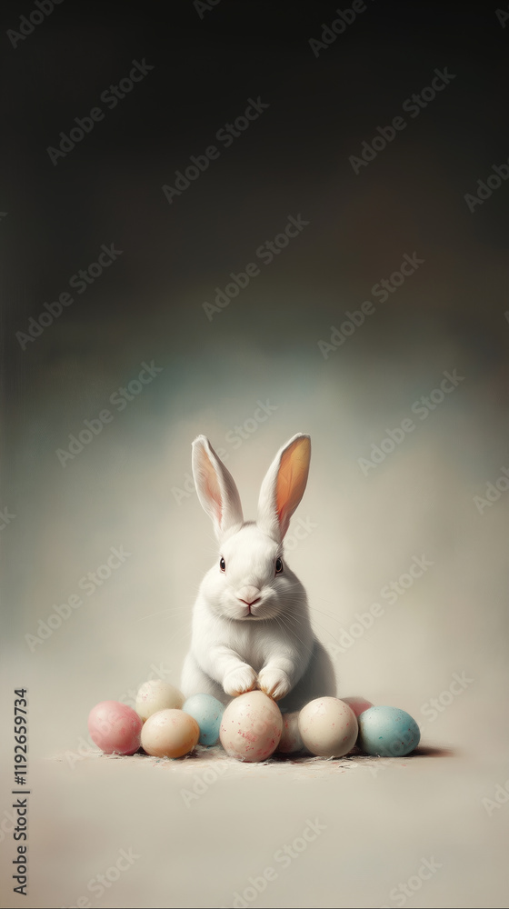 Obraz premium Bunny and eggs for Easter greeting card 