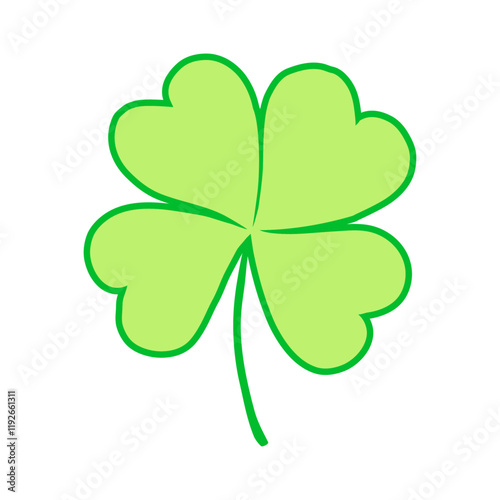 Día de San Patricio. Logo con silueta de trébol de cuatro hojas con relleno y línea exterior para tarjetas y felicitaciones