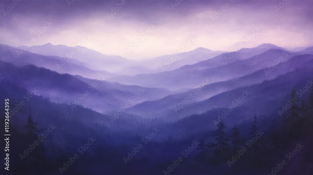 Naklejka premium Purple Haze Mountain Landscape Painting