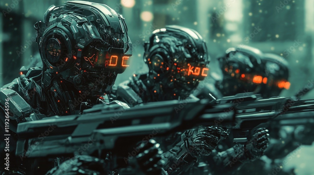 Fototapeta premium Cyberpunk Warfare: Elite Robotic Soldiers