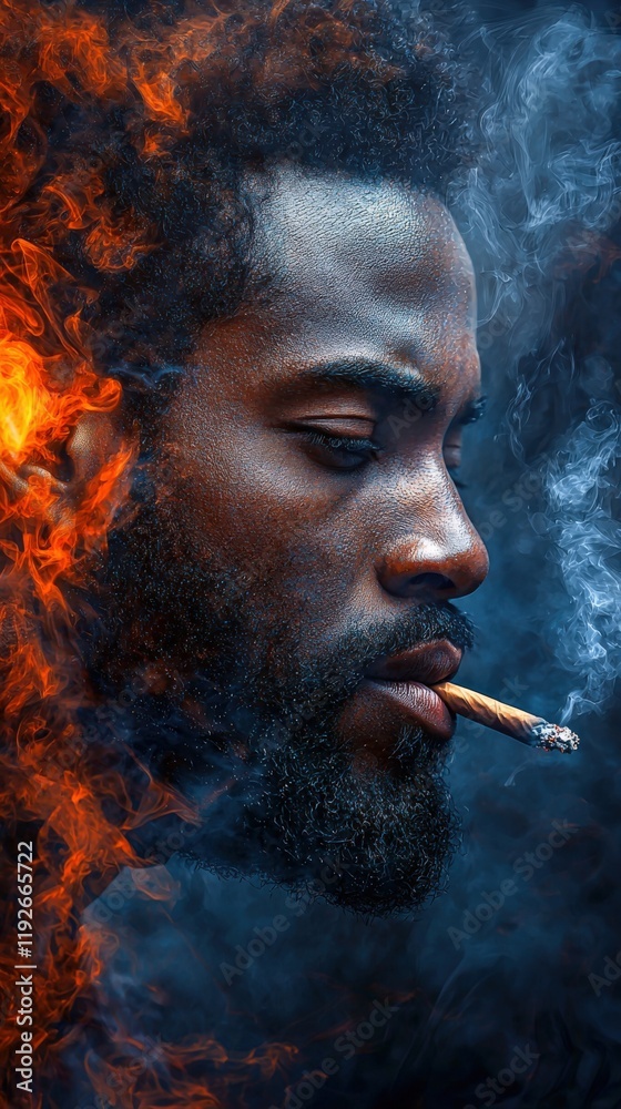 Fototapeta premium Intense Portrait of a Smoky Fire-Driven Man