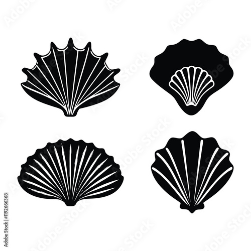 Set of sea shells silhouette art illustration