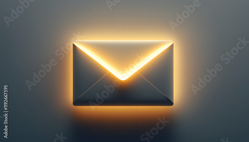 Símbolo del logotipo del icono de correo electrónico con iluminación en el interior del sobre