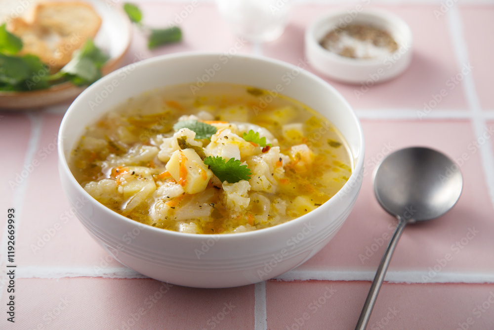 Homemade cauliflower soup in a bowl Homemade cauliflower soup in a bowl