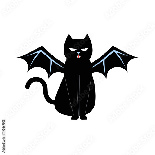 Black Cat With Bat Wings In Flat Vector Illustration Symbolizing Halloween Spirit, Superstition, And Mystery, Isolated On White Background