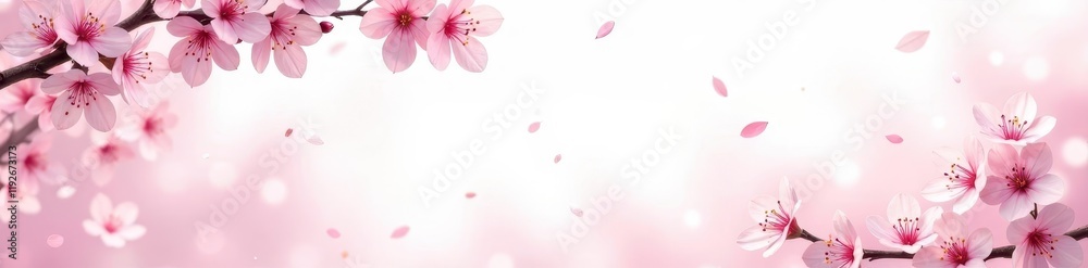 Subtle, dreamy cherry blossom border on clean white , minimal, sakura, spring motif Subtle, dreamy cherry blossom border on clean white , minimal, sakura, spring motif