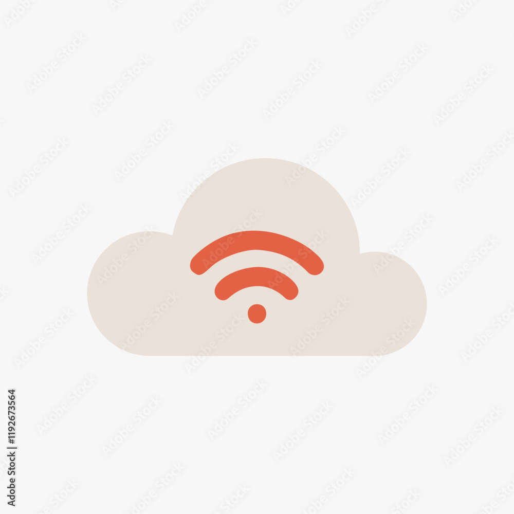Obraz premium Cloud with wifi symbol in flat vector illustration symbolizing internet connectivity, cloud computing, and wireless technology, isolated on white background.