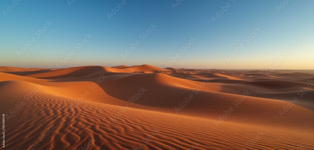 Naklejka premium Golden sand dunes under a clear twilight sky