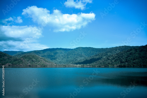 Natural view of Huai Prue Reservoir, Nakorn Nayok, Thailand photo