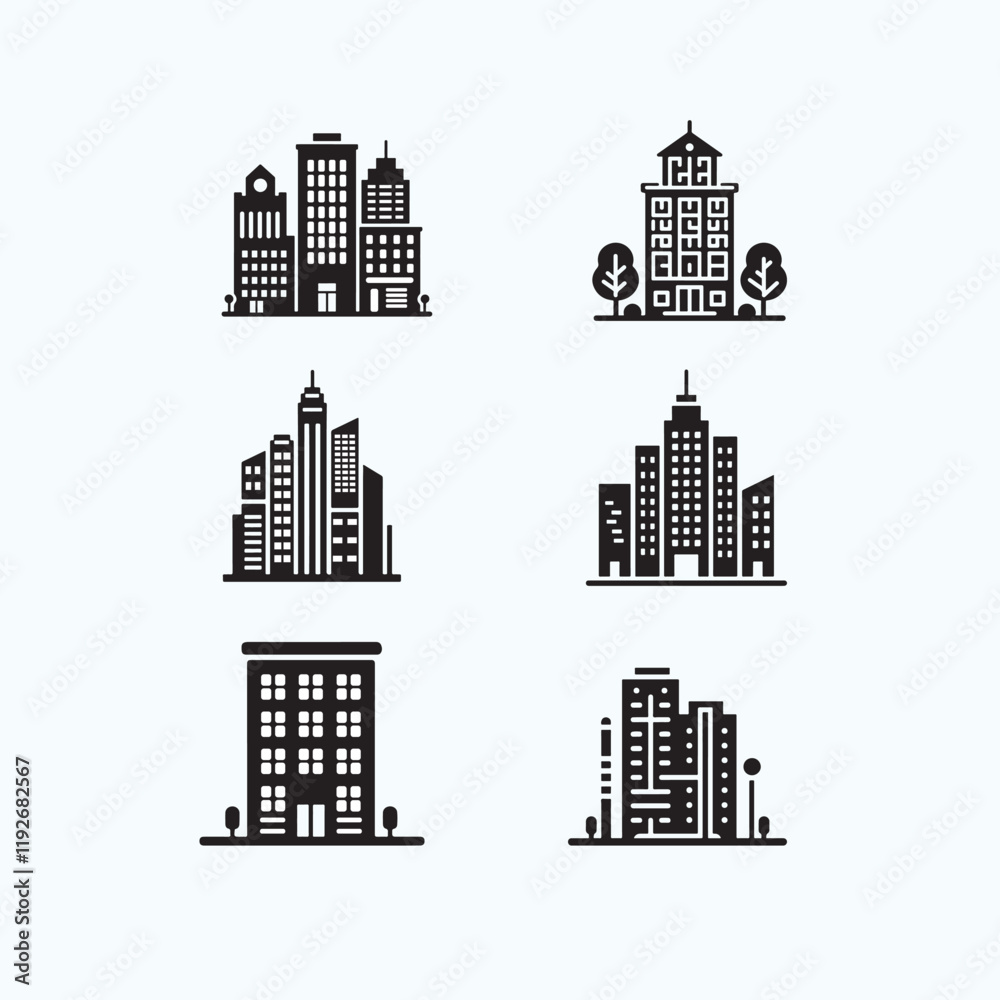 Obraz premium Minimalist vector icon of a modern building with sharp geometric lines and a clean, flat design style, perfect for use in architecture, real estate, or construction themes