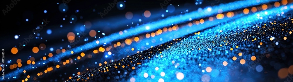 Fototapeta premium Illuminated Bokeh Lights Dark Blue Background Abstract Art Digital Environment Close-Up View High Fidelity Concept