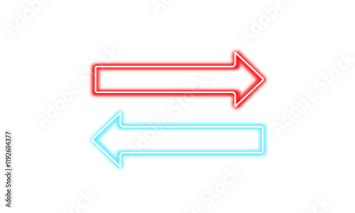 Neon arrow sign isolated on transparent background, glowing blue and red laser arrows, fluorescent electric light effect, vibrant neon design elements, directional glowing graphic
