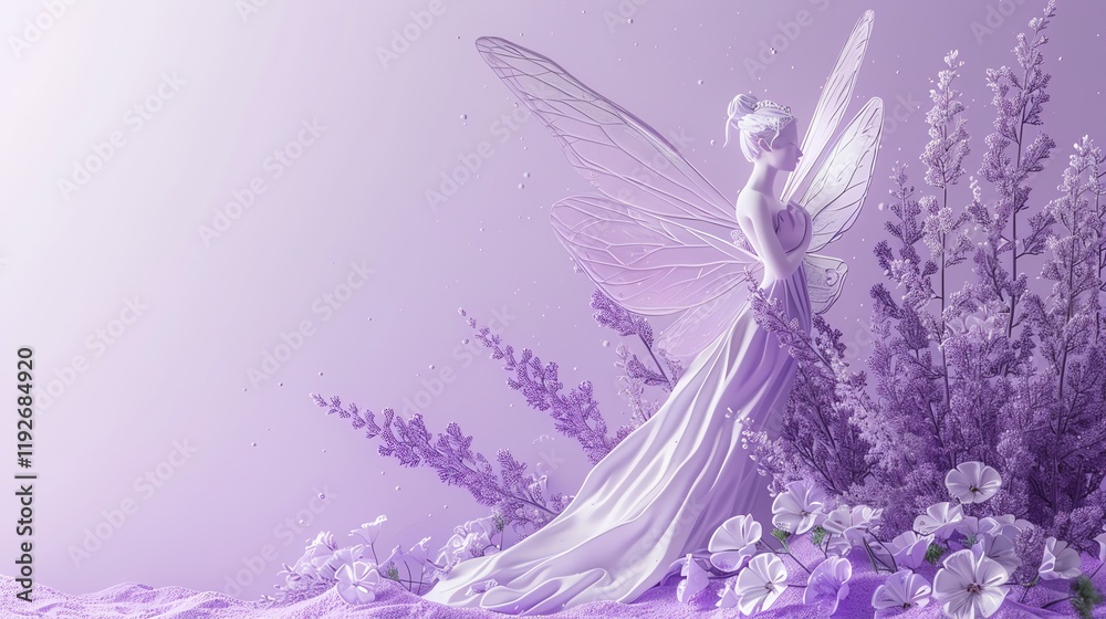 Fototapeta premium A 3D render of a fairy in a lavender field.