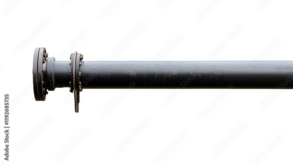 One metal pipe concept, Black background showcasing a long, industrial metal pipe. One metal pipe concept, Black background showcasing a long, industrial metal pipe.
