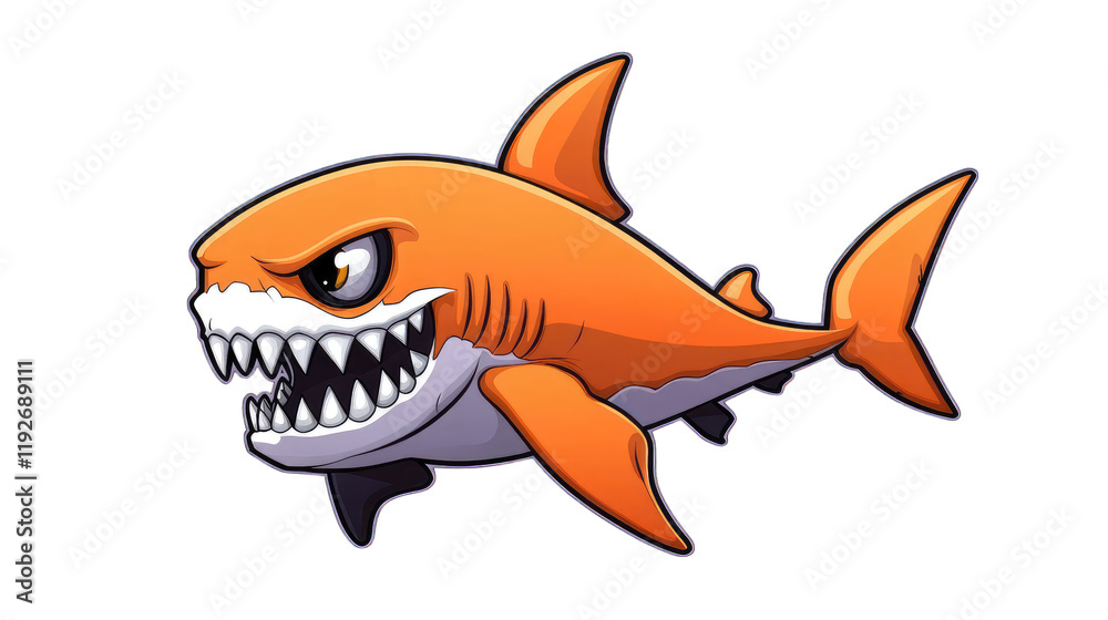 Cartoon orange shark with sharp teeth, aggressive expression, isolated on transparent background. Cartoon orange shark with sharp teeth, aggressive expression, isolated on transparent background.