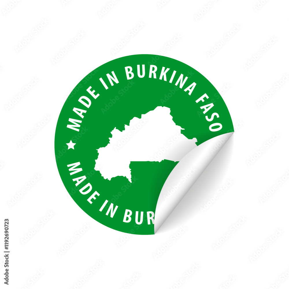 Made in Burkina Faso - Country Map Sticker. Best Quality. Original Product. Vector illustration. Made in Burkina Faso - Country Map Sticker. Best Quality. Original Product. Vector illustration.