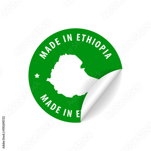 Made in Ethiopia - Country Map Sticker. Best Quality. Original Product. Vector illustration.