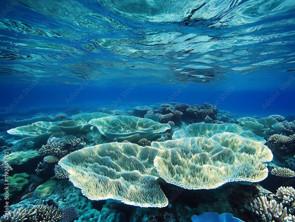 Stunning Underwater Photo: Vibrant Coral Reef Gently Swaying in Crystal-Clear Ocean Waters. AI Generated Stunning Underwater Photo: Vibrant Coral Reef Gently Swaying in Crystal-Clear Ocean Waters. AI Generated