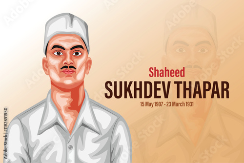 Vector Illustration Of Freedom Fighter Shaheed Sukhdev Thapar Banner Vector Art